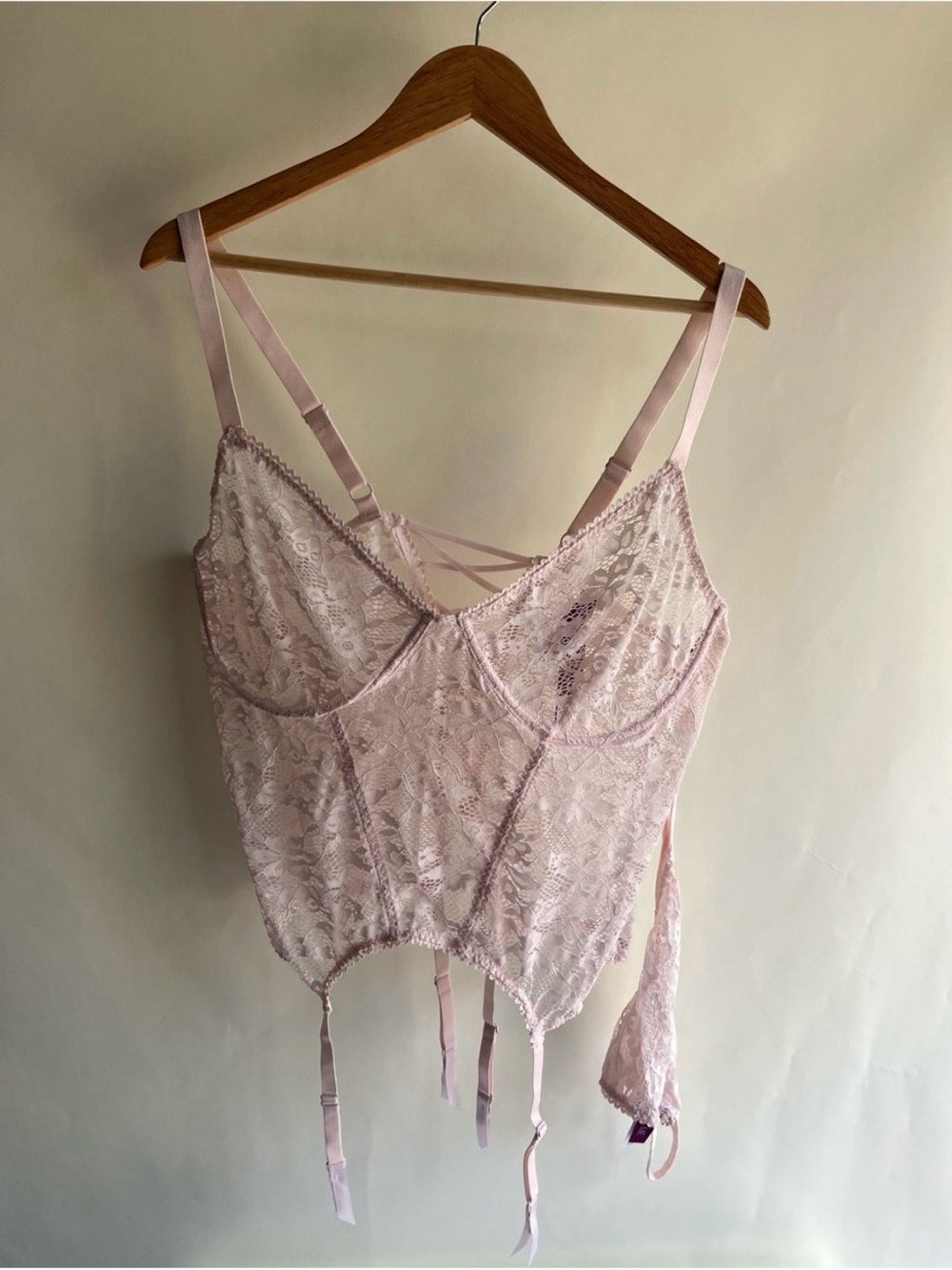Adore Me Lace Bustier Panty Set Pink Mauve Chalk Sz 2X New NWT Underwire Thong